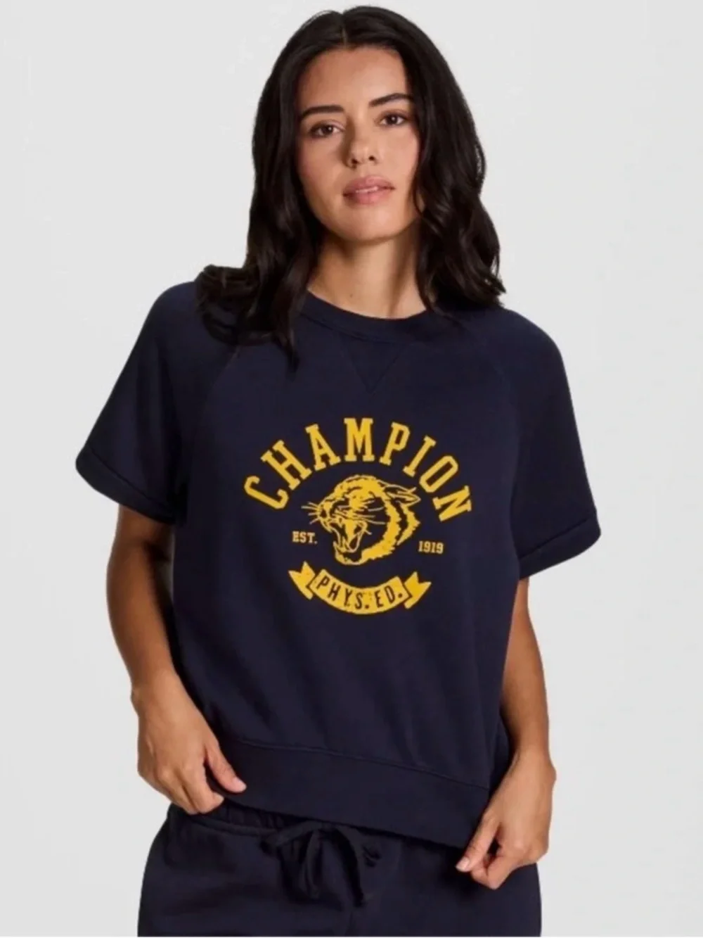 Champion Navy Short-Sleeve Crewneck Sweatshirt - Picture 1 of 6